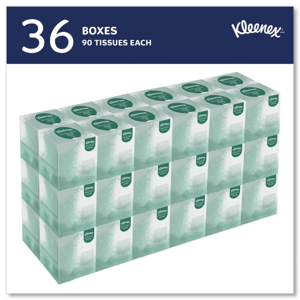 Kleenex Naturals 2-Ply Facial Tissues - White (90 Sheets/Box, 36 Boxes/Carton)
