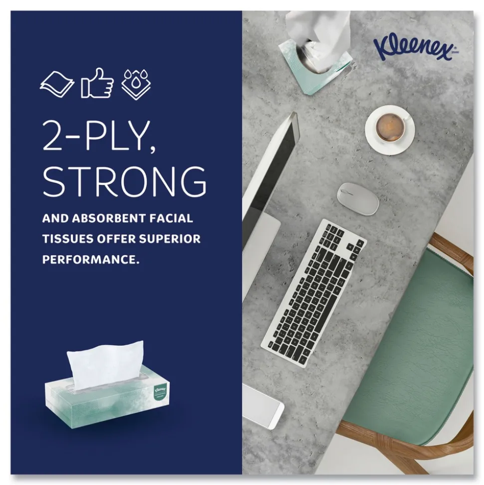 Kleenex 2-Ply Flat Box Naturals Facial Tissue for Business - White (125 Sheet/Box)