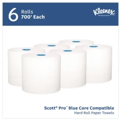 Kleenex 1-Ply 7.5 in. x 700 ft. Hard Roll Paper Towels with Premium Absorbency Pockets - White with Blue Core (6/Carton)