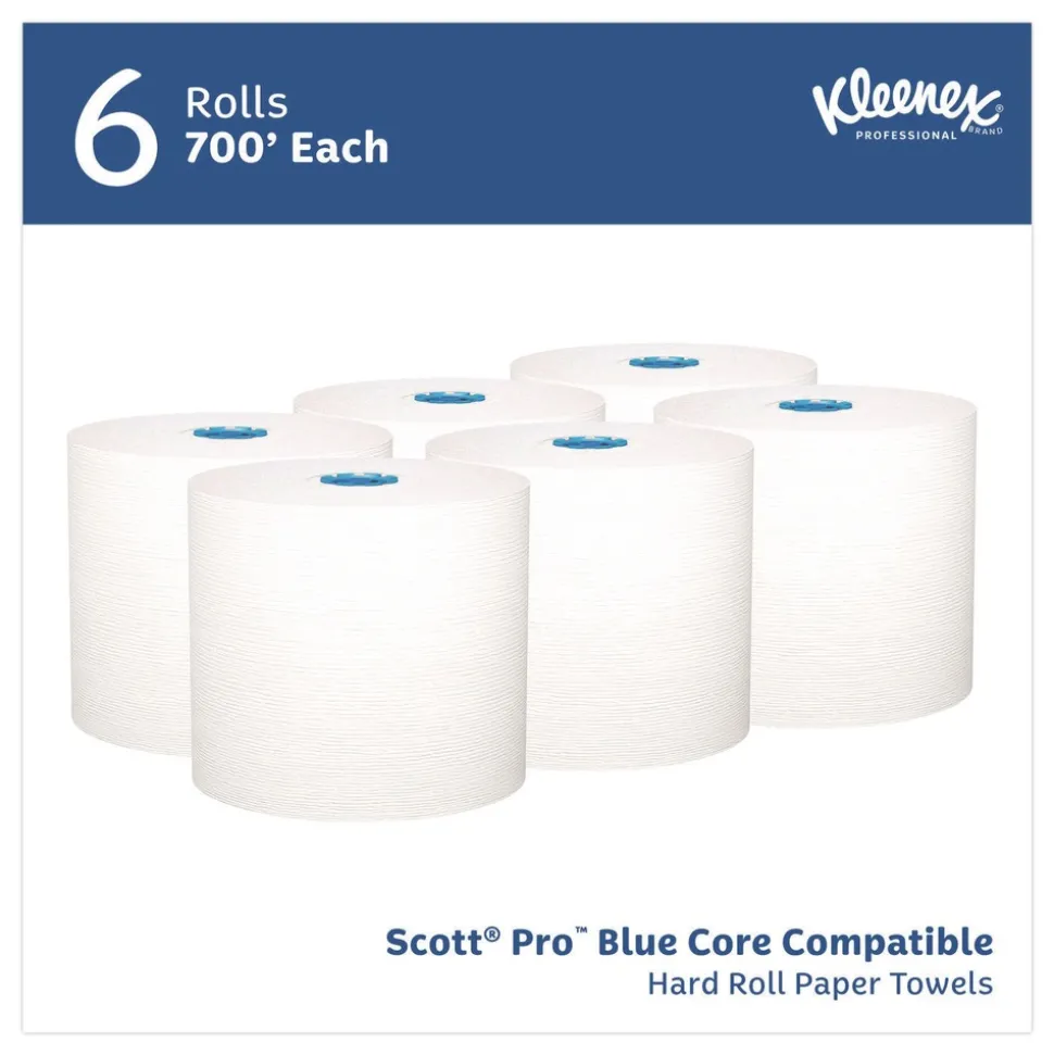 Kleenex 1-Ply 7.5 in. x 700 ft. Hard Roll Paper Towels with Premium Absorbency Pockets - White with Blue Core (6/Carton)