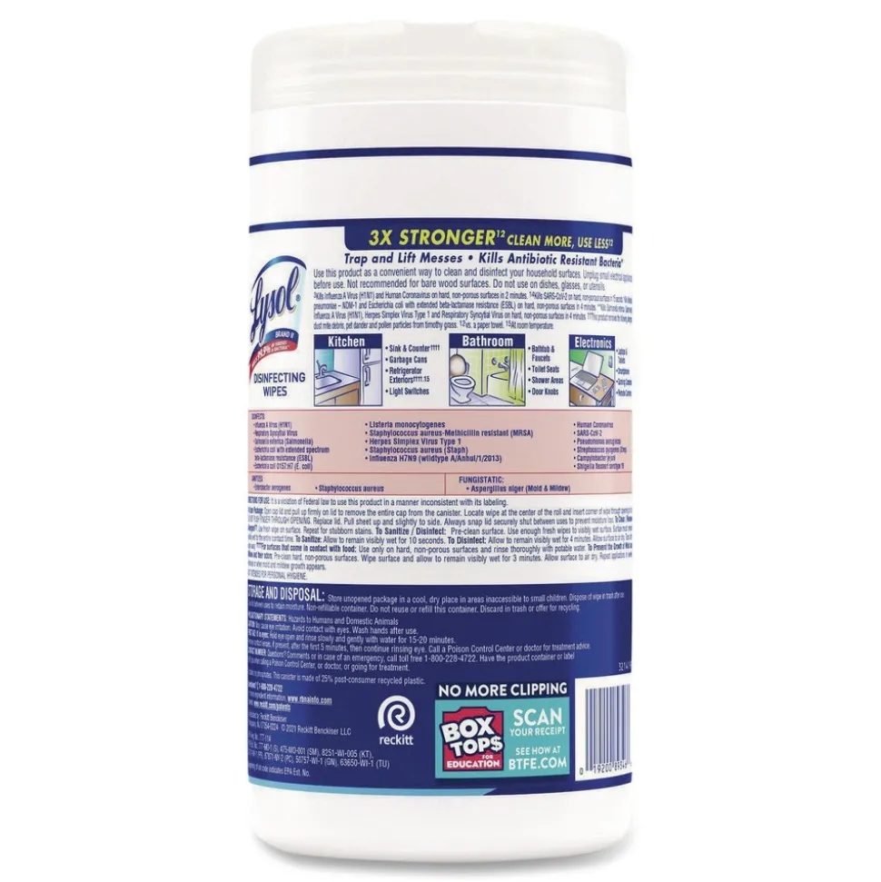 LYSOL Brand 7 in. x 7.25 in. 1-Ply Disinfecting Wipes - Crisp Linen/White