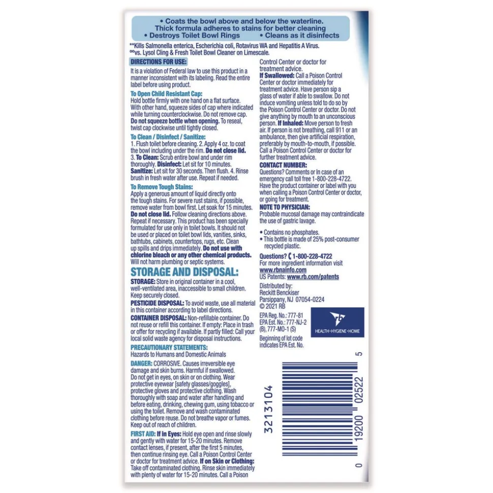 LYSOL Brand 24 oz Disinfectant Toilet Bowl Cleaner - Atlantic Fresh (9/Carton)