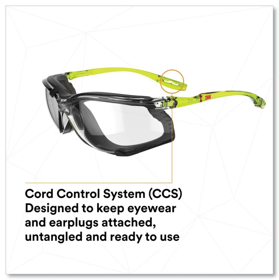 3M Solus CCS Series Protective Eyewear - Green Plastic Frame Clear Polycarbonate Lens