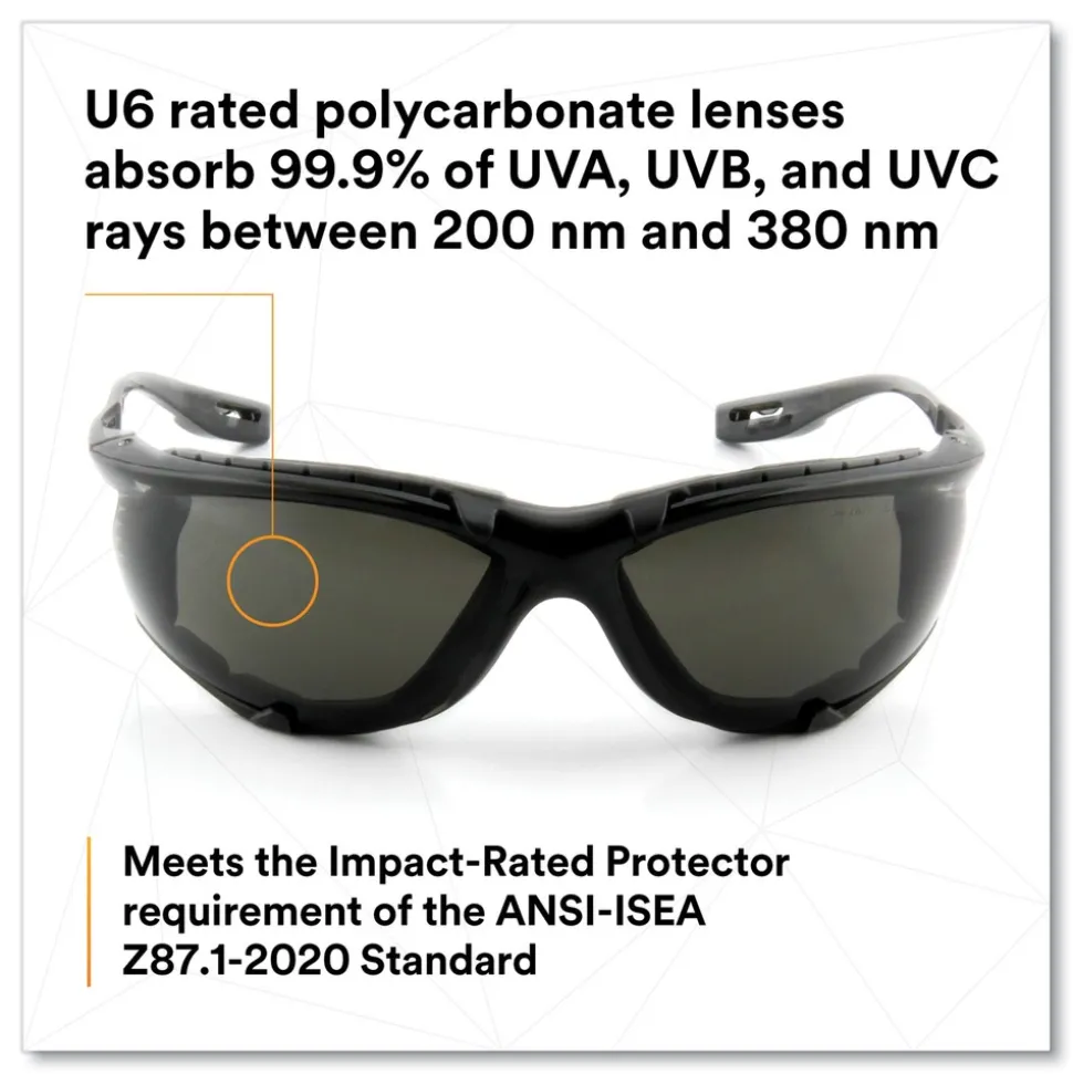 3M Virtua CCS Protective Eyewear with Foam Gasket - Black/Gray Plastic Frame Gray Polycarbonate Lens