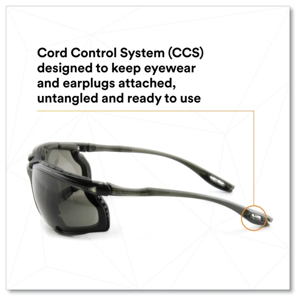 3M Virtua CCS Protective Eyewear with Foam Gasket - Black/Gray Plastic Frame Gray Polycarbonate Lens