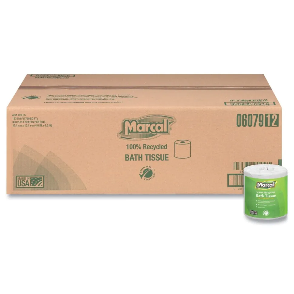 Marcal 2 Ply 100% Recycled Septic Safe Bath Tissues - White (48/Carton)