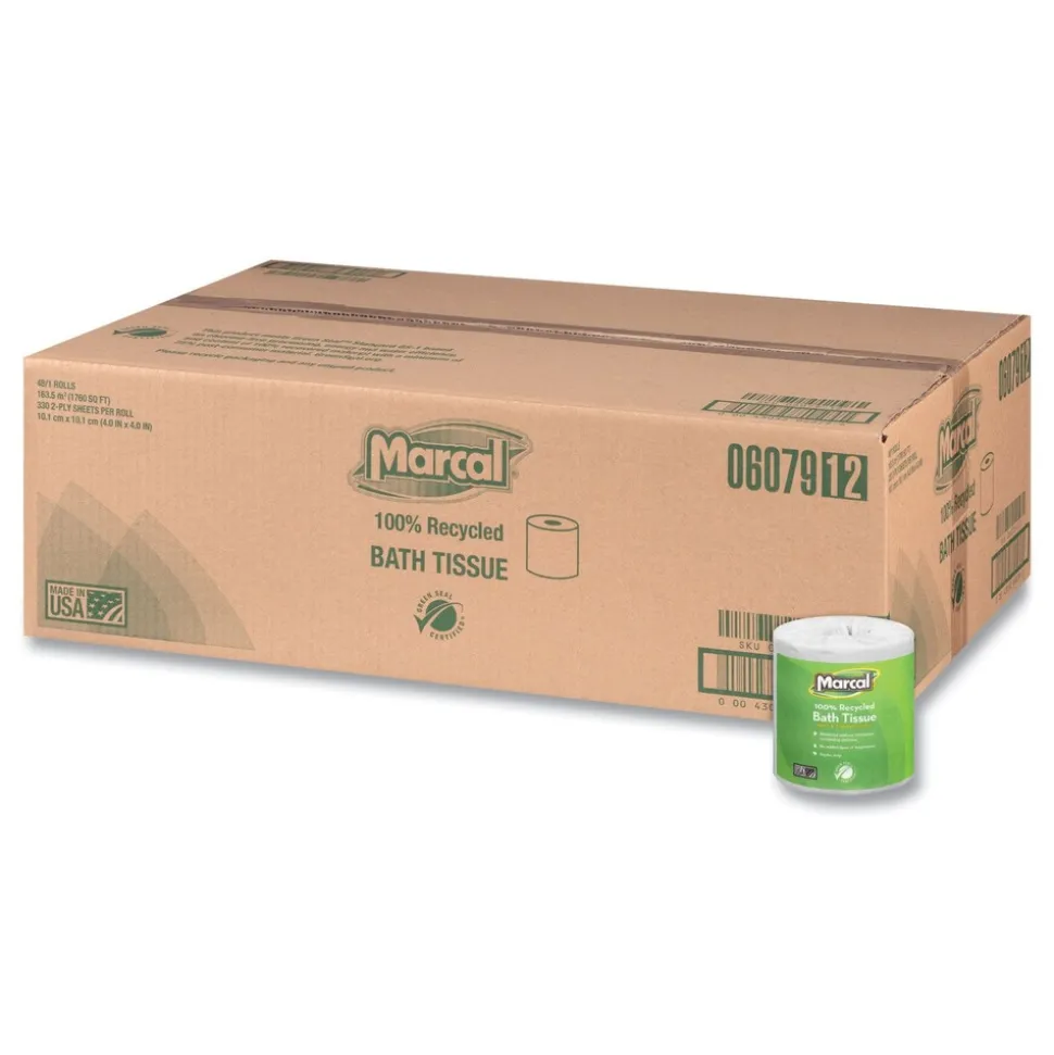 Marcal 2 Ply 100% Recycled Septic Safe Bath Tissues - White (48/Carton)