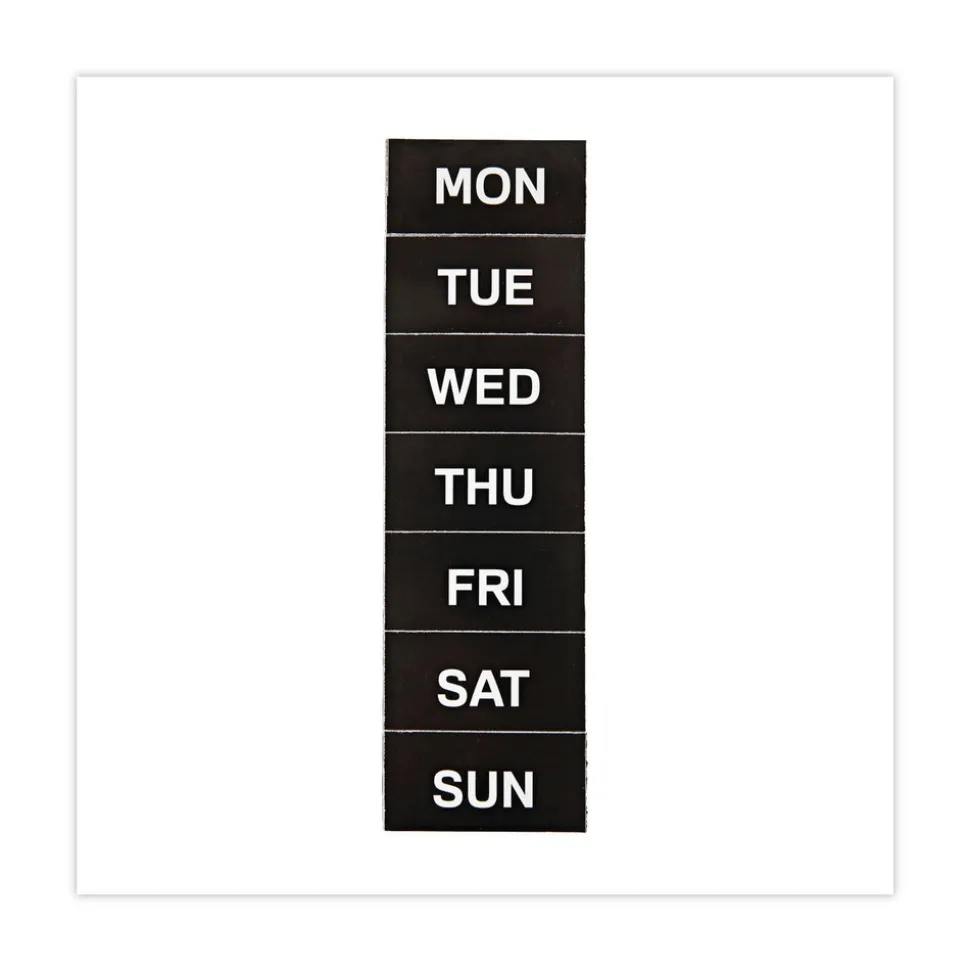 MasterVision 2 in. x 1 in. Days of Week Interchangeable Magnetic Board Accessories - Black/White (7/Pack)