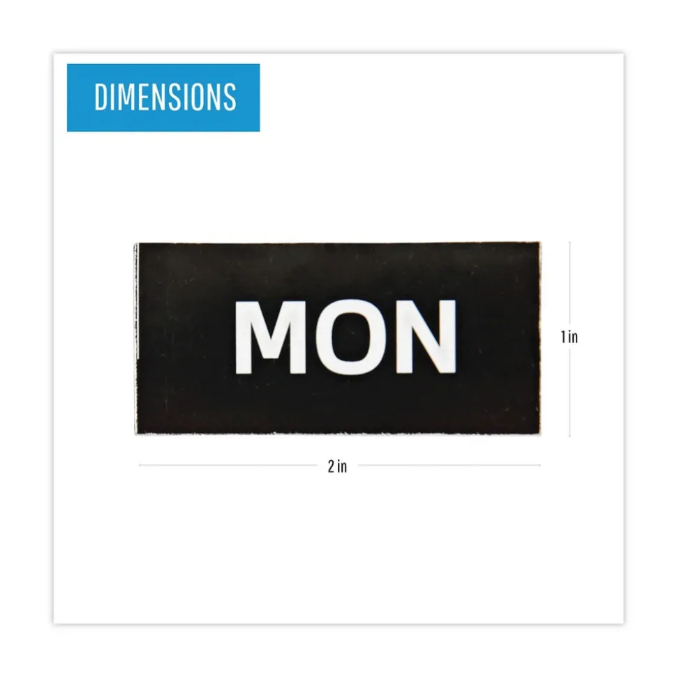 MasterVision 2 in. x 1 in. Days of Week Interchangeable Magnetic Board Accessories - Black/White (7/Pack)