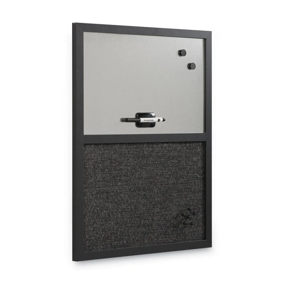MasterVision 24 in. x 18 in. Designer Combo MDF Wood Frame Fabric Bulletin/Dry Erase Board - Charcoal/Gray/Black