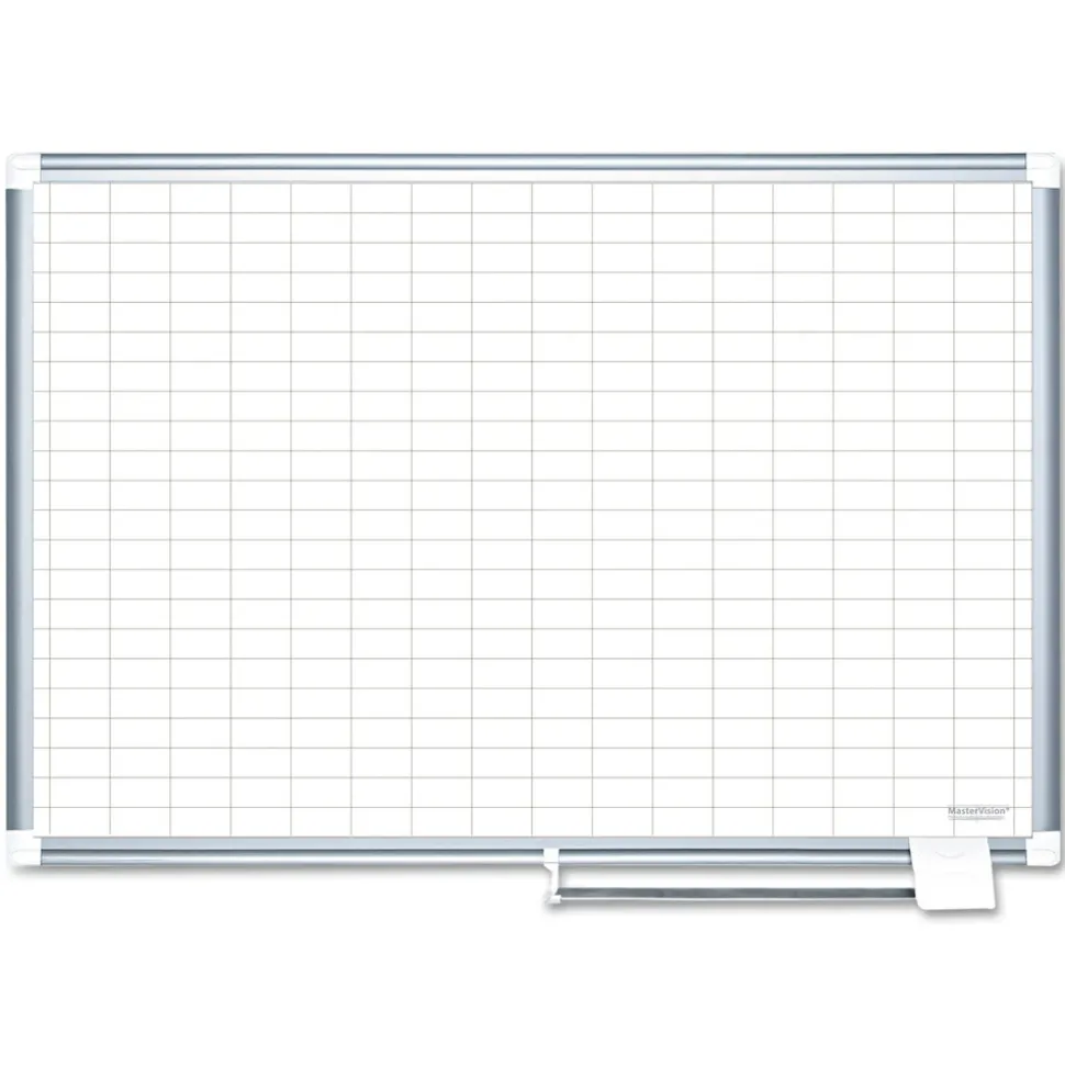 MasterVision 48 in. x 36 in. 1 in. x 2 in. Cells Gridded Magnetic Steel Dry Erase Project Planning Board - White Surface/Satin Aluminum Frame