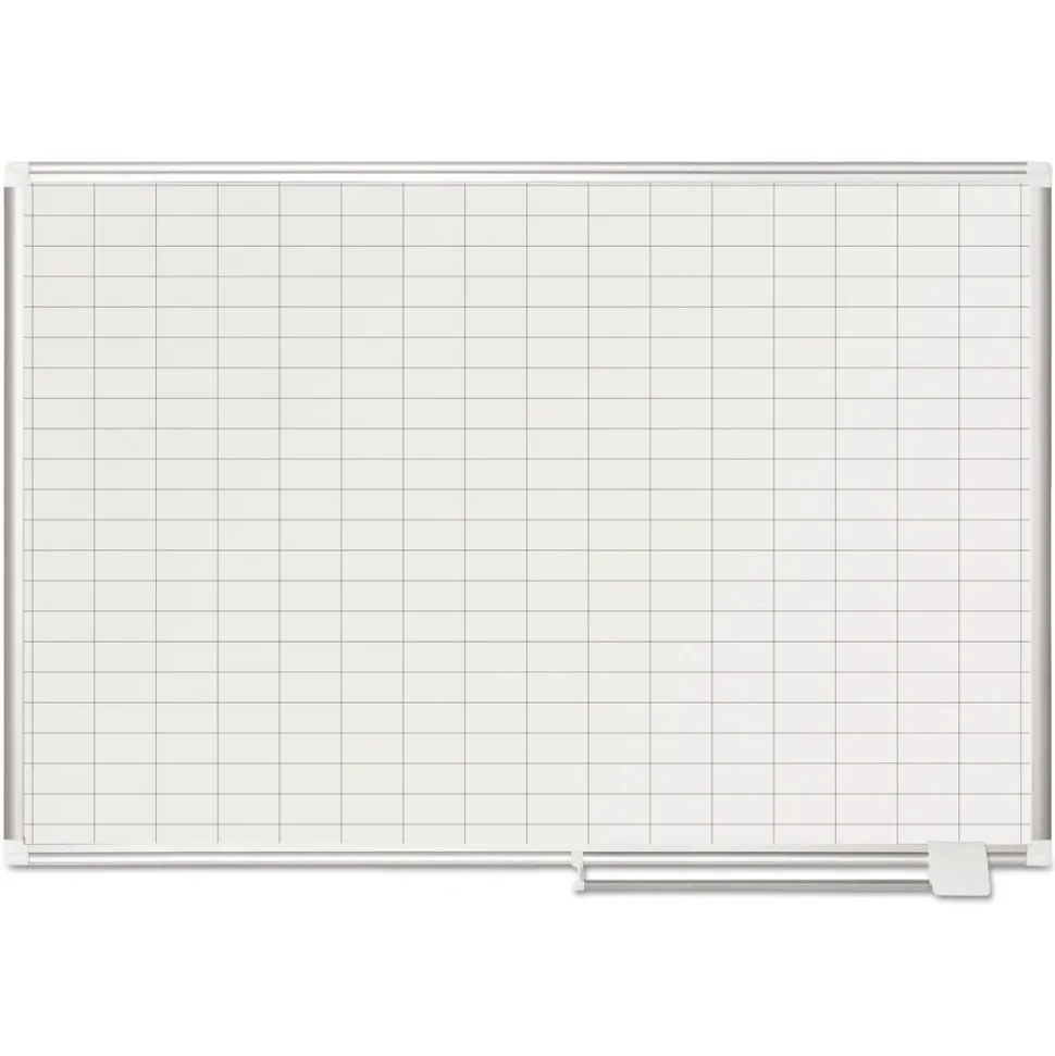 MasterVision 48 in. x 36 in. 1 in. x 2 in. Cells Gridded Magnetic Steel Dry Erase Project Planning Board - White Surface/Satin Aluminum Frame