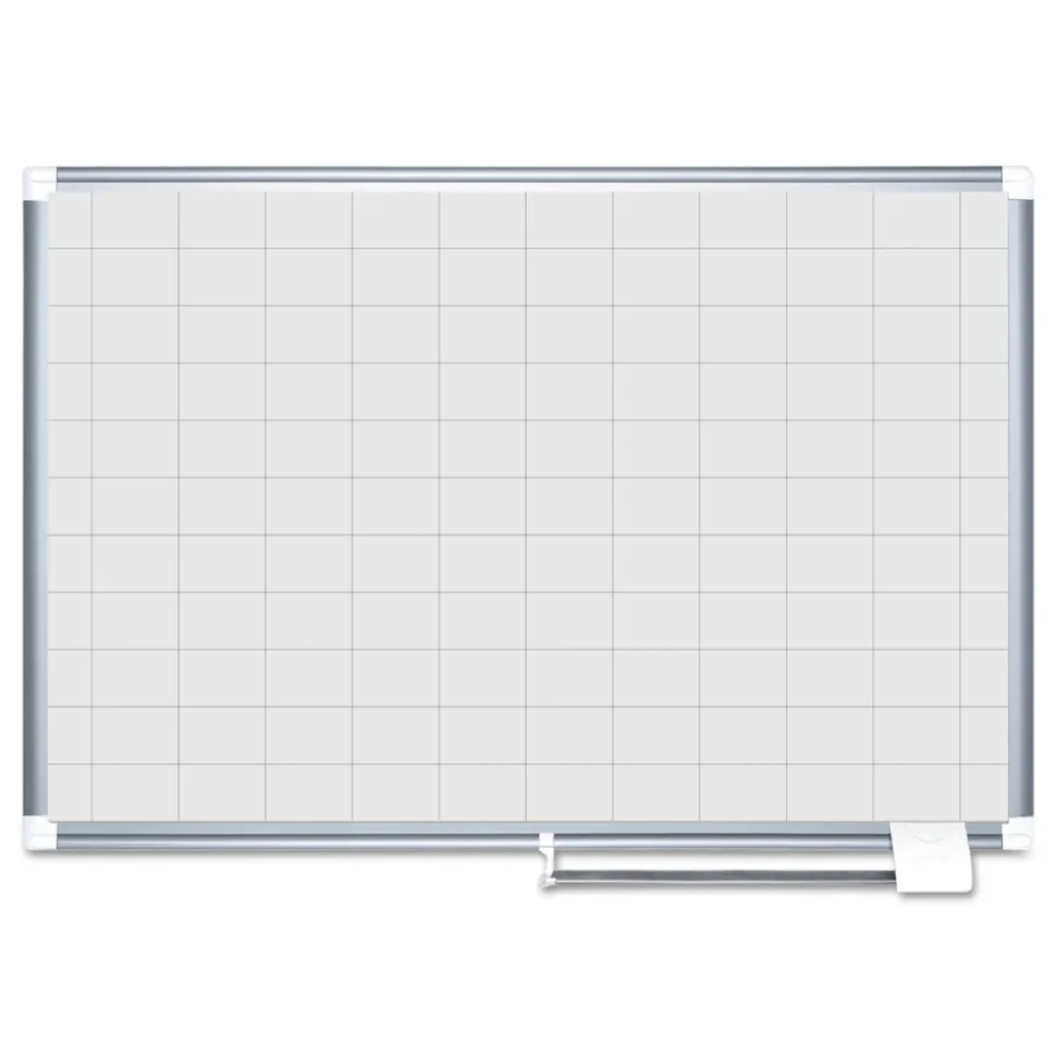 MasterVision 48 in. x 36 in. 2 in. x 3 in. Cells Gridded Magnetic Steel Dry Erase Project Planning Board - White Surface/Satin Aluminum Frame