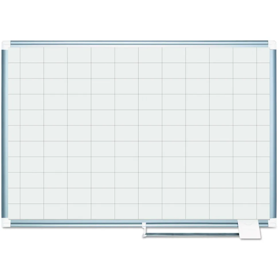 MasterVision 48 in. x 36 in. 2 in. x 3 in. Cells Gridded Magnetic Steel Dry Erase Project Planning Board - White Surface/Satin Aluminum Frame