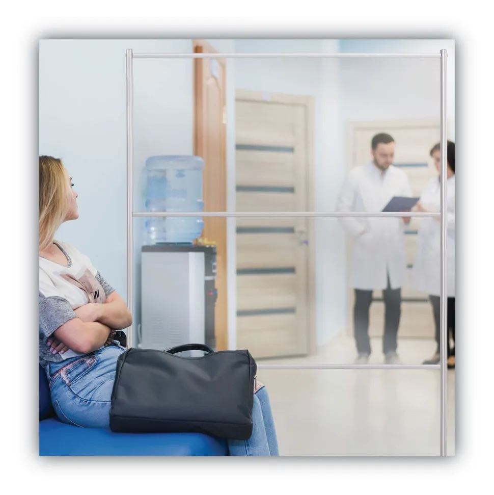 MasterVision 49 in. x 22 in. x 69 in. Protector Series Mobile Glass Panel Divider - Clear/Aluminum