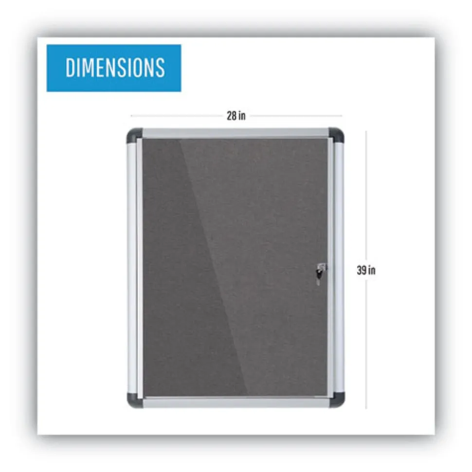 MasterVision Slim-Line 28 in. x 38 in. Enclosed Fabric One Door Bulletin Board - Gray