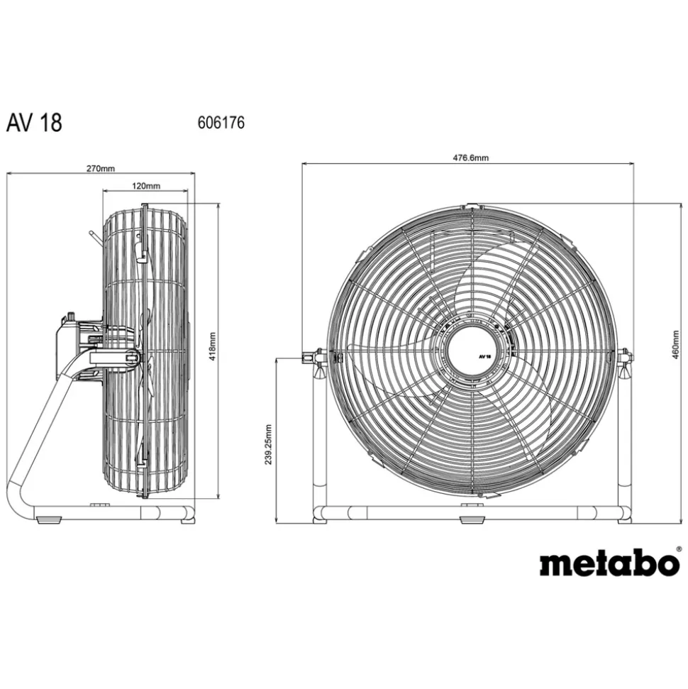 Metabo AV18 Cordless Lithium-Ion 3-Speed 14 in. Industrial Fan (Tool Only)