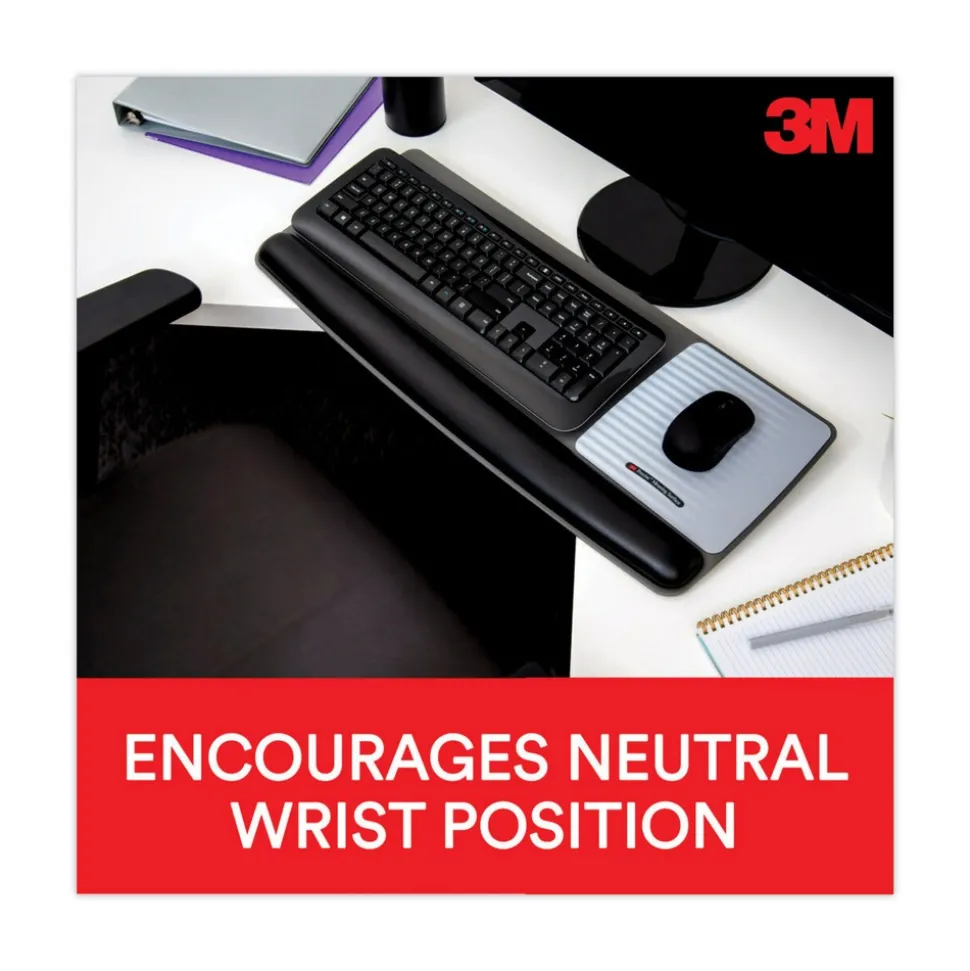 3M 25.5 in. x 10.6 in. Antimicrobial Gel Mouse Pad/Keyboard Wrist Rest Platform - Black/Silver