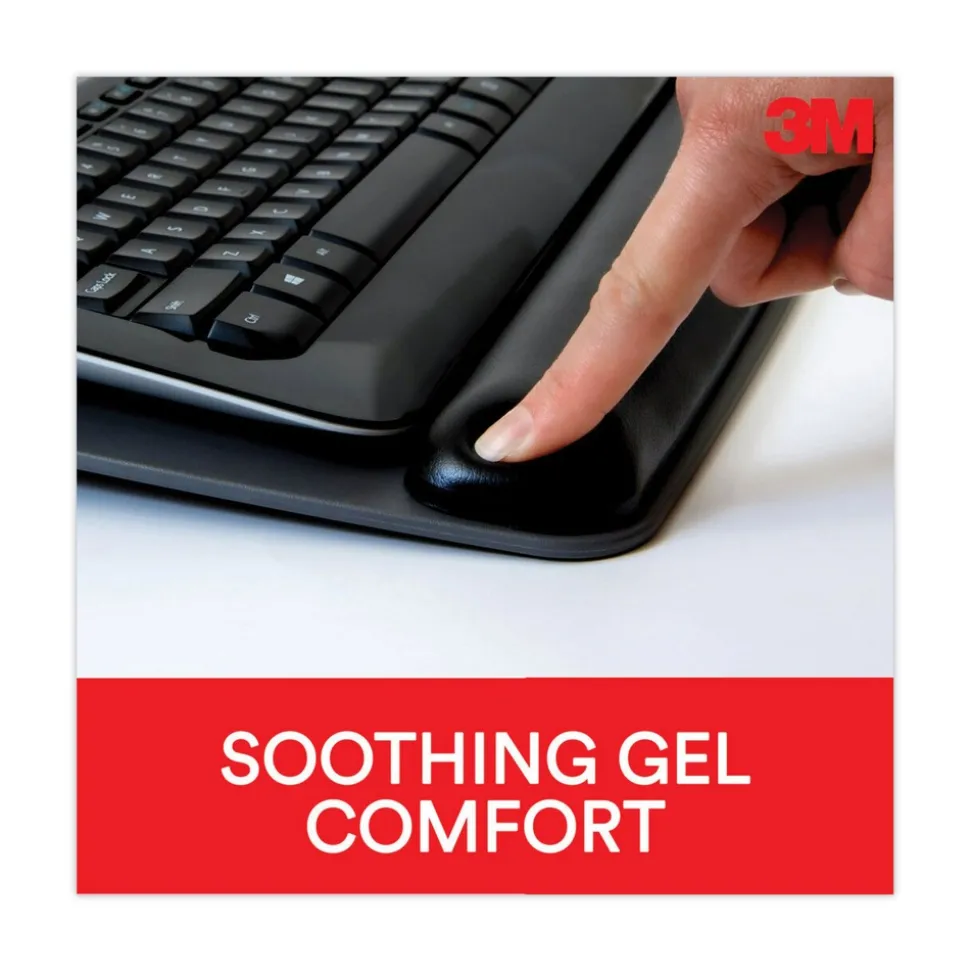 3M 25.5 in. x 10.6 in. Antimicrobial Gel Mouse Pad/Keyboard Wrist Rest Platform - Black/Silver