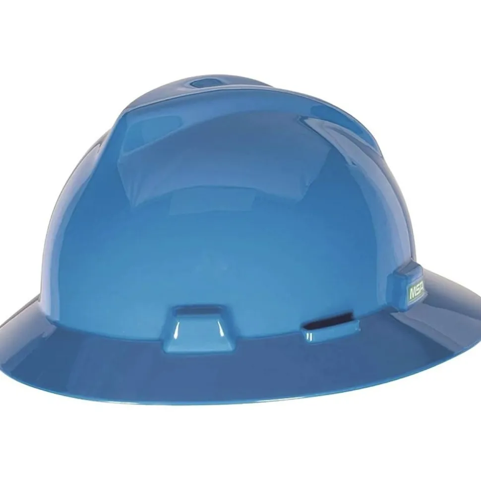 MSA V-Gard Slotted Full-Brim Hat with 1 Touch Suspension - Blue
