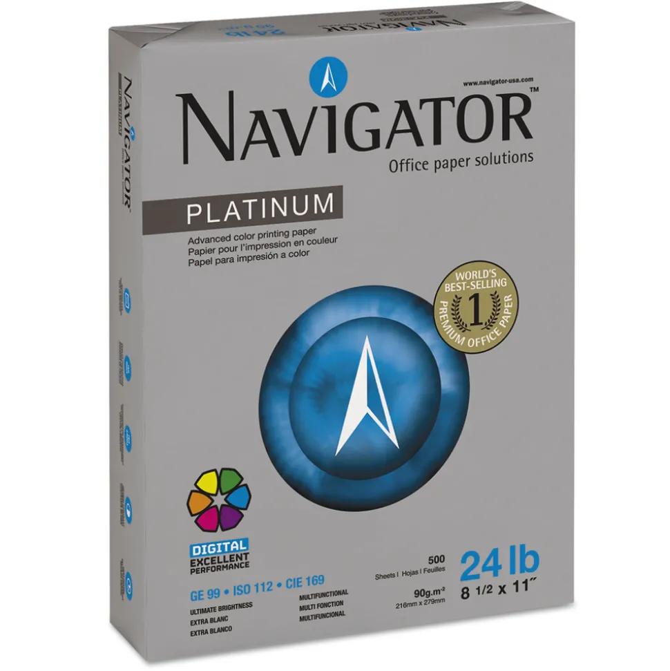 Navigator 99 Bright 24 lbs. Bond Weight 8.5 in. x 11 in. Platinum Paper - White (10/Carton)
