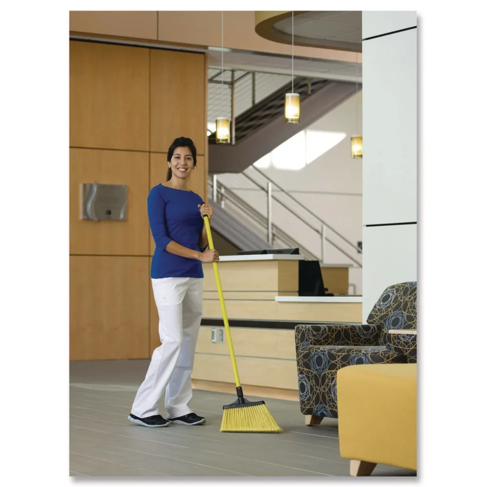 Nexstep Commercial Products MaxiSweep Angle Broom With Fiberglass Handle, 57-in Overall Length, Yellow/Black