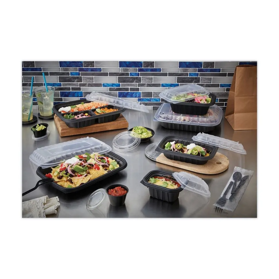 Pactiv Corp. EarthChoice Entree2Go 11.75 in. x 8.75 in. x 2.13 in. 64 oz. Plastic Takeout Container - Black (200/Carton)
