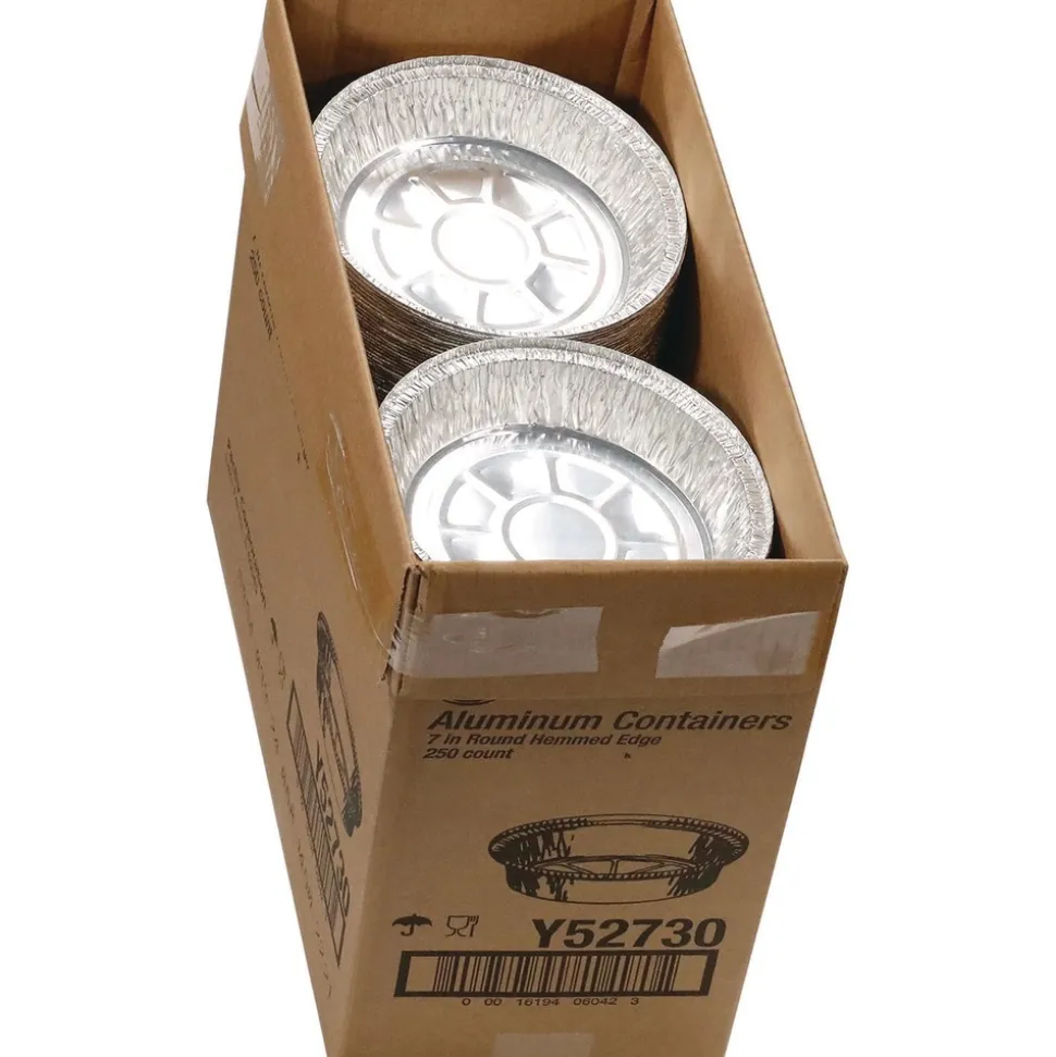Pactiv Corp. Y52730 7 in. Diameter x 1.53 in. h 24 oz Aluminum Take-Out Container - Silver (250/Carton)