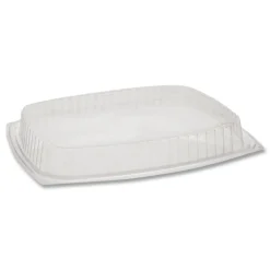 Pactiv Corp. YCI853010000 9 x 7.4 x 1 Showcase Deli Plastic Dome Lid for 3-Compartment 48/64 oz Containers - Clear (220/Carton)