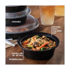 Pactiv Corp. NC729B 32 oz 7 in. Diameter x 2 in. h Newspring VERSAtainer Plastic Microwavable Containers - Black/Clear (150/Carton)