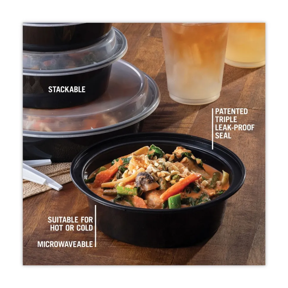 Pactiv Corp. NC729B 32 oz 7 in. Diameter x 2 in. h Newspring VERSAtainer Plastic Microwavable Containers - Black/Clear (150/Carton)