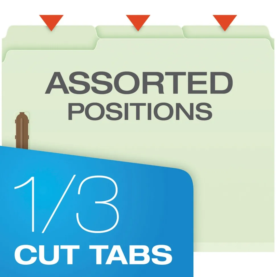 Pendaflex 1/3-Cut Tabs 3 in. Expansion 2 Fasteners Letter Size Heavy-Duty Pressboard Folders with Embossed Fasteners - Green (25/Box)