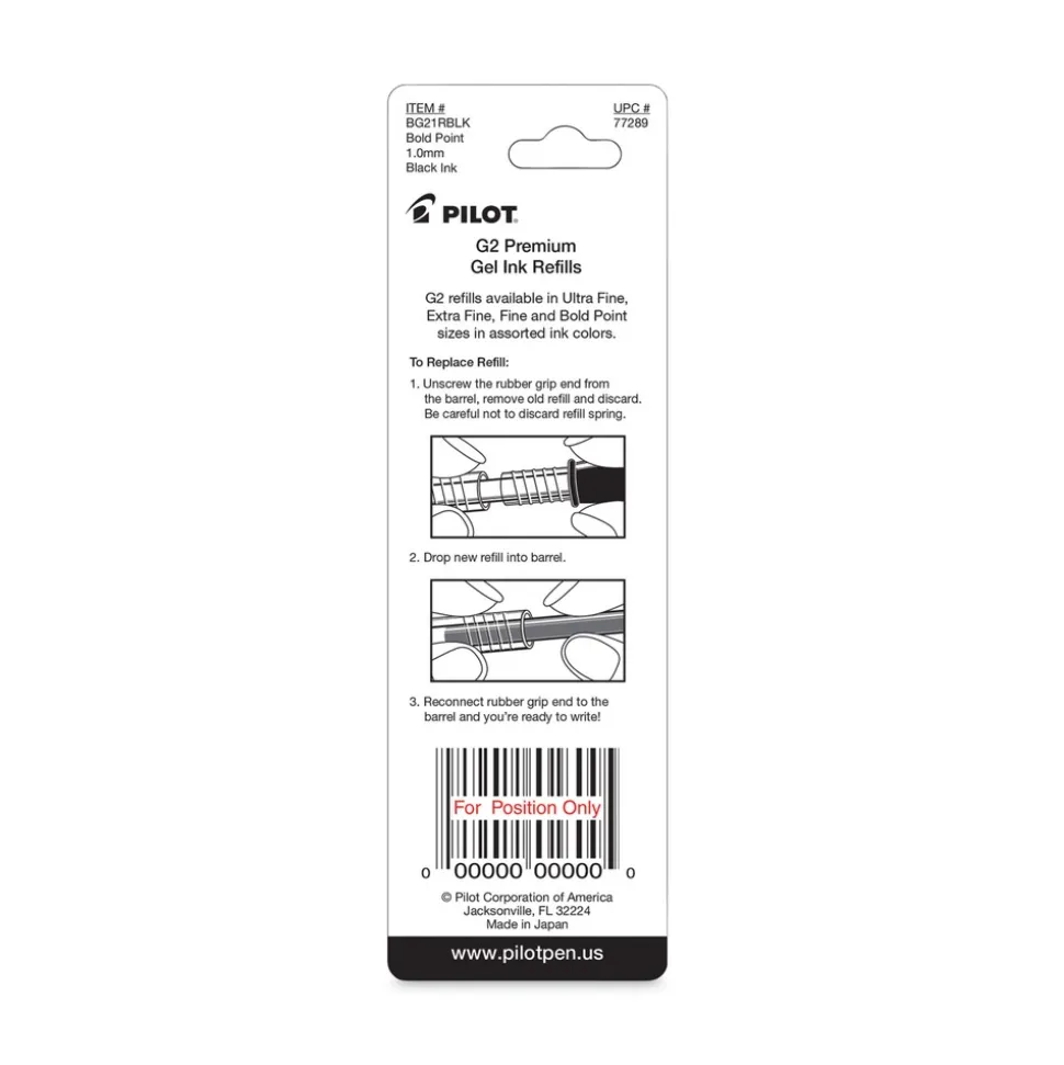 Pilot Bold Conical Tip Refill for Pilot G2 Gel Ink Pens - Black Ink (2/Pack)