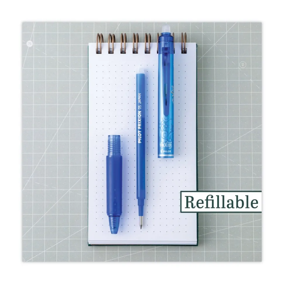 Pilot Frixion Clicker Erasable Gel Pen, Retractable, Extra-Fine 0.5 Mm, Blue Ink, Blue Barrel, Dozen
