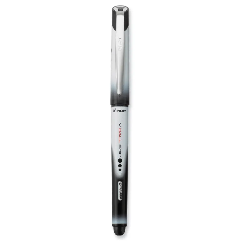 Pilot VBall Grip Liquid Ink Extra-Fine 0.5 mm Rollerball Pen - Black Ink/Black/White Barrel (1-Dozen)