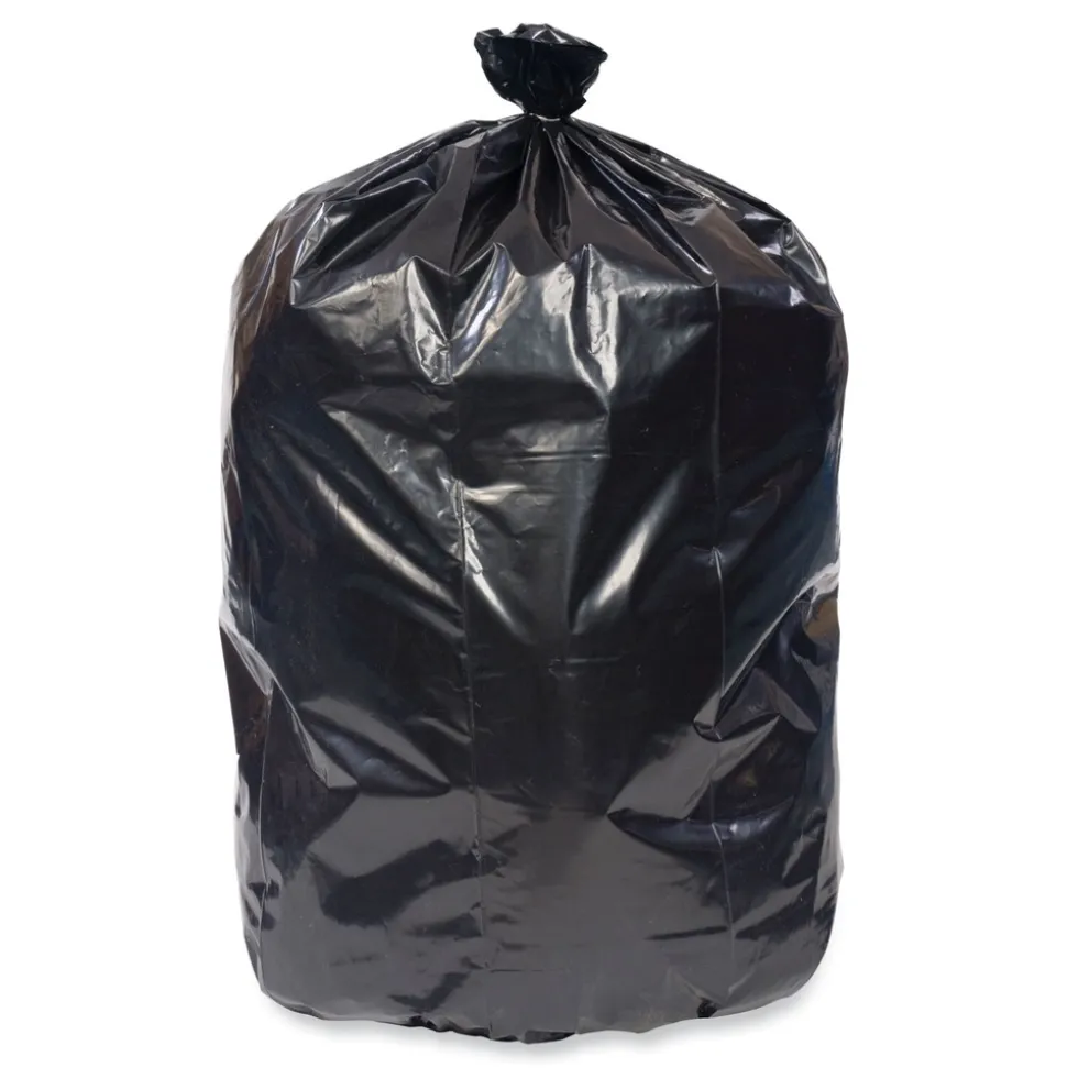 Pitt Plastics 40 Gallon 1.35 mil 40 in. x 46 in. Perforated Roll Eco Strong Plus Can Liners - Black (100/Carton)