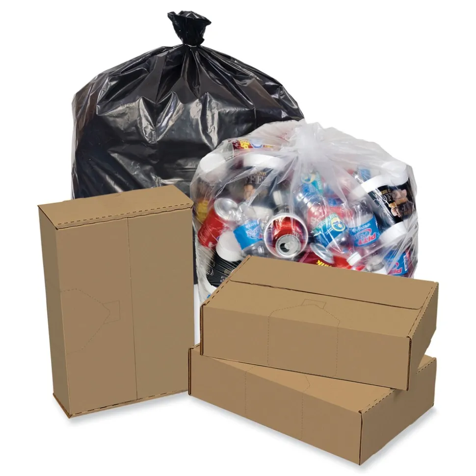 Pitt Plastics 40 Gallon 1.35 mil 40 in. x 46 in. Perforated Roll Eco Strong Plus Can Liners - Black (100/Carton)