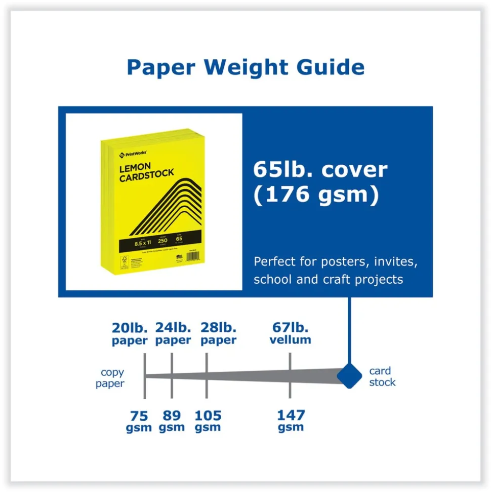 PrintWorks Professional 8.5 in. x 11 in. 65 lbs. Text Weight Color Cardstock - Lemon Yellow (1-Ream)