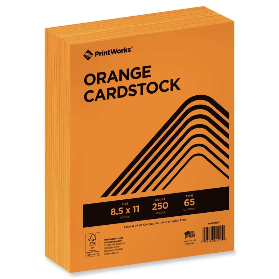 PrintWorks Professional 8.5 in. x 11 in. 65 lbs. Text Weight Color Cardstock - Orange (1-Ream)