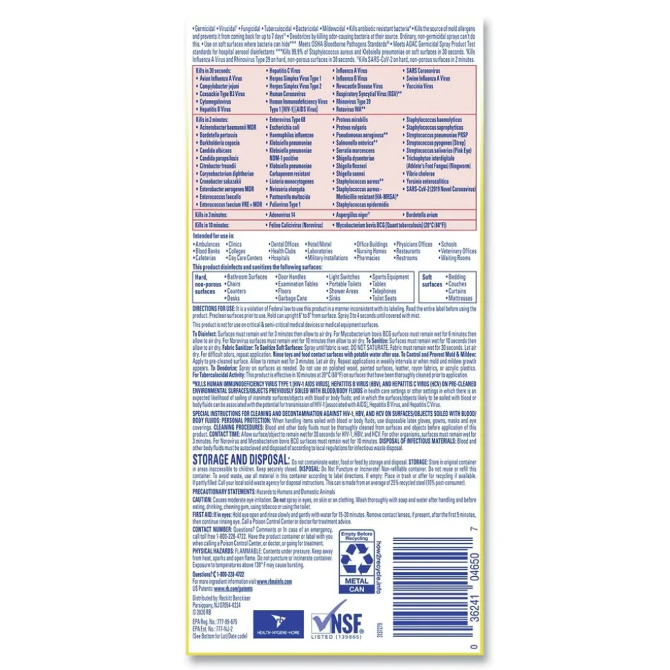 Professional LYSOL Brand 36241-04650 19 oz. Aerosol Spray Disinfectant Spray - Original Scent (12/Carton)