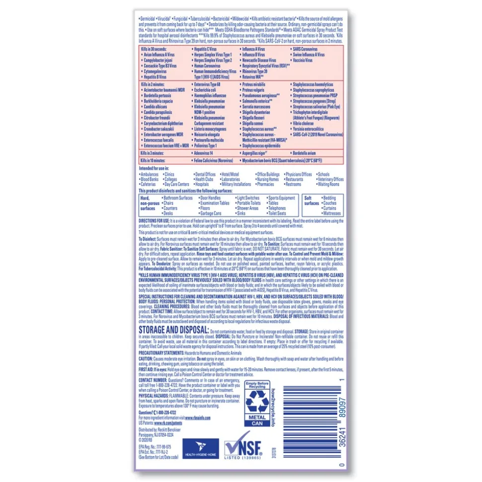 Professional LYSOL Brand 36241-89097 19 oz. Aerosol Spray Disinfectant Spray - Lavender
