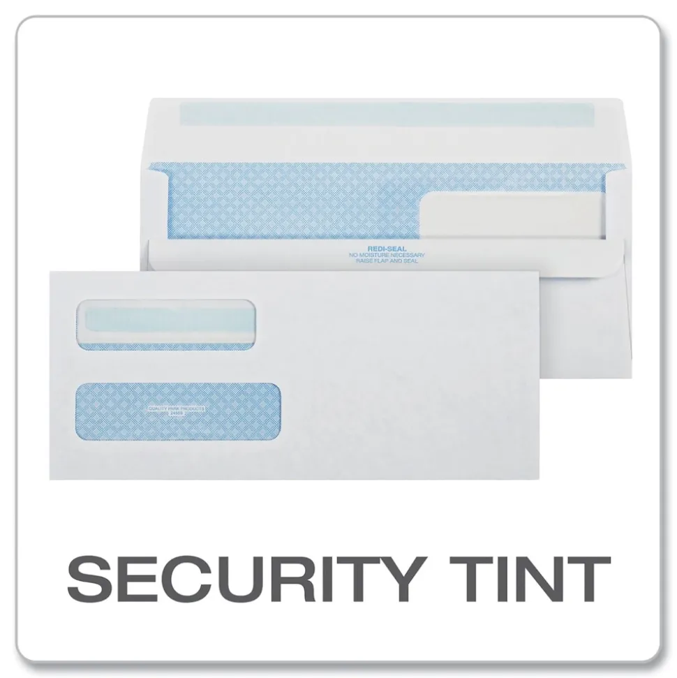 Quality Park 4.13 in. x 9.5 in. #10 Commercial Flap Redi-Seal Adhesive Closure Double Window Redi-Seal Security-Tinted Envelope - White (500/Box)