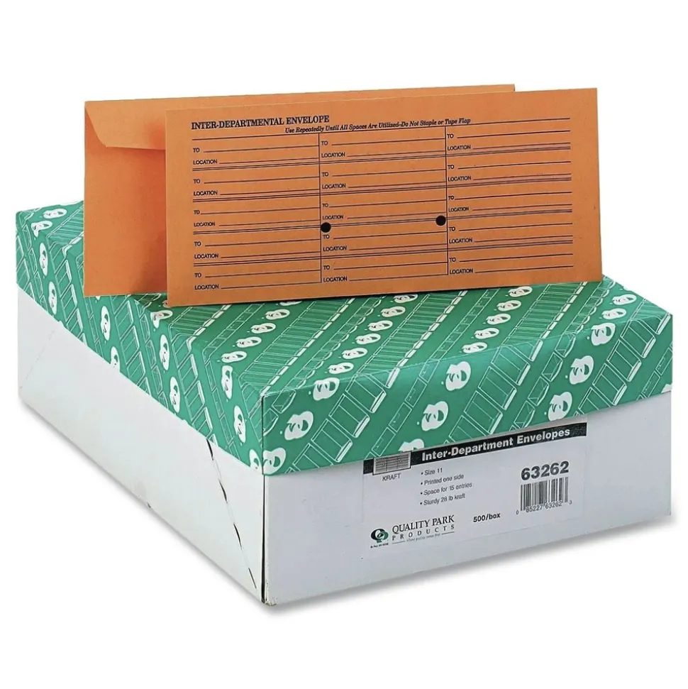 Quality Park 4.5 x 10.38 Fold Flap Kraft Trade Size Interoffice Envelope - Brown Kraft (500/Box)