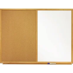 Quartet 48 in. x 36 in. Oak Finished Fiberboard (MDF) Frame Combination Board - Brown/White Surface