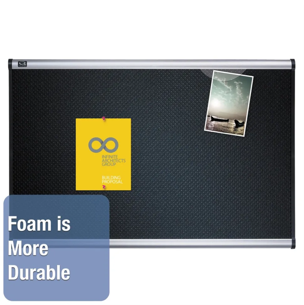 Quartet Prestige 36 in. x 24 in. Embossed Foam Bulletin Board - Black/Silver