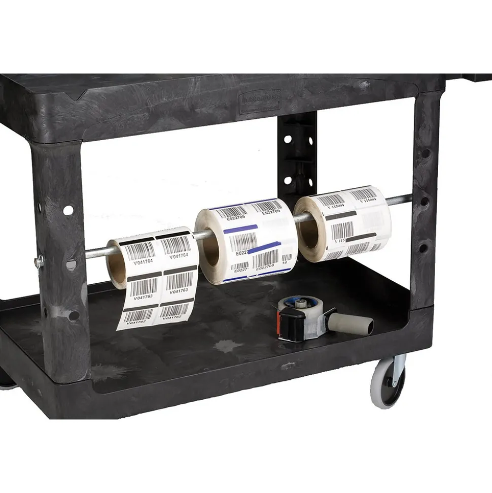 Rubbermaid Commercial 25.9 in. x 45.2 in. x 32.2 in. 500 lbs. Capacity 2 Lipped Shelves Heavy-Duty Plastic Utility Cart - Black