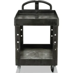 Rubbermaid Commercial 25.9 in. x 45.2 in. x 32.2 in. 500 lbs. Capacity 2 Lipped Shelves Heavy-Duty Plastic Utility Cart - Black