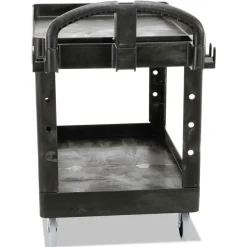 Rubbermaid Commercial 25.9 in. x 45.2 in. x 32.2 in. 500 lbs. Capacity 2 Lipped Shelves Heavy-Duty Plastic Utility Cart - Black
