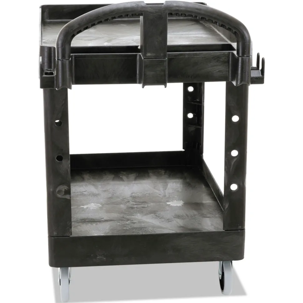 Rubbermaid Commercial 25.9 in. x 45.2 in. x 32.2 in. 500 lbs. Capacity 2 Lipped Shelves Heavy-Duty Plastic Utility Cart - Black