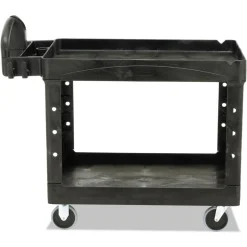 Rubbermaid Commercial 25.9 in. x 45.2 in. x 32.2 in. 500 lbs. Capacity 2 Lipped Shelves Heavy-Duty Plastic Utility Cart - Black